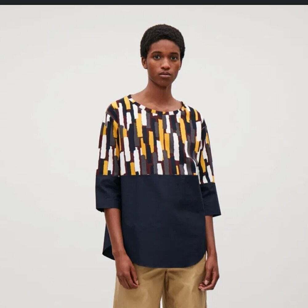 COS Multicolor Patterned Blouse with Navy Accent